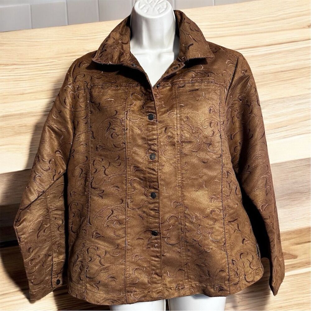 Woolrich Women's Vintage Y2K 90’s Brown Embroidered Snap Front Bohemian Jacket